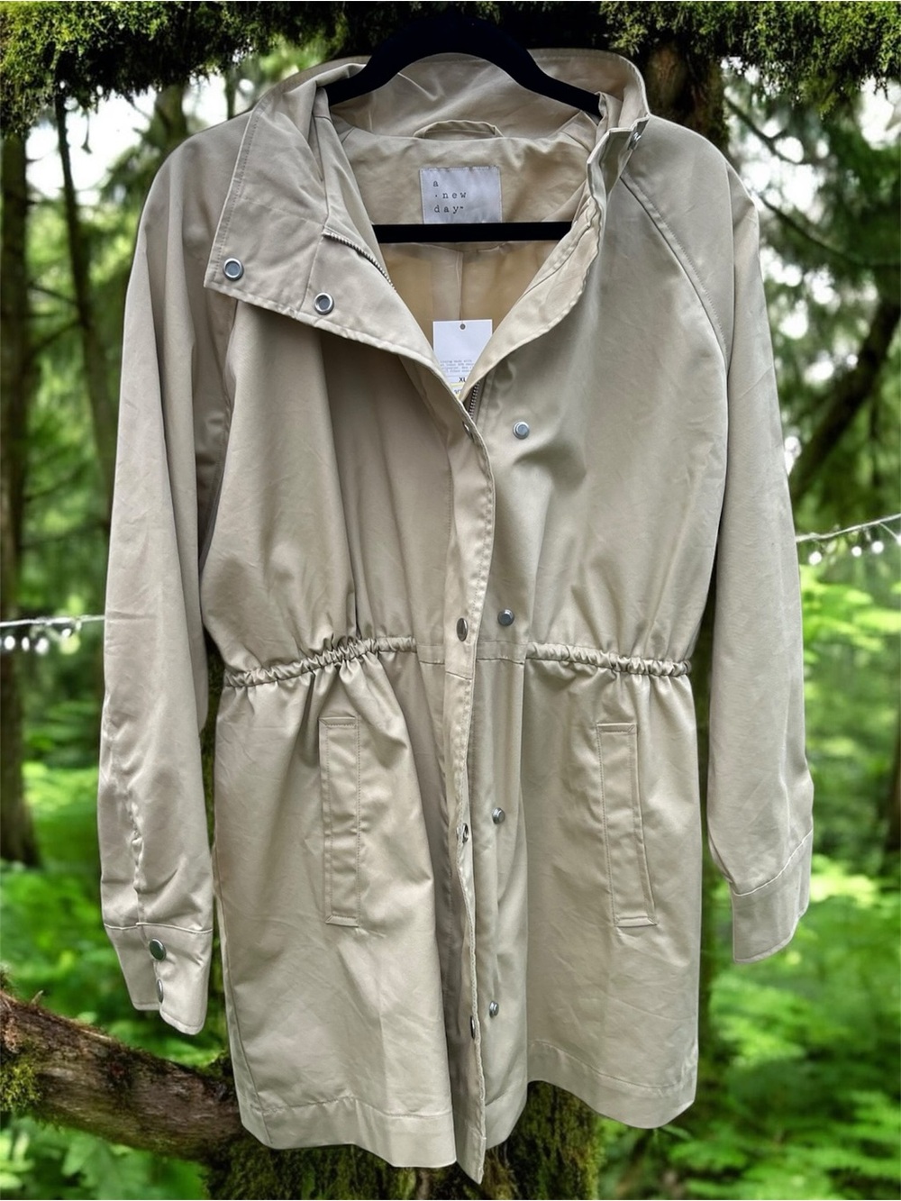Women's Hooded Mid-Trench Jacket in Beige. NWT